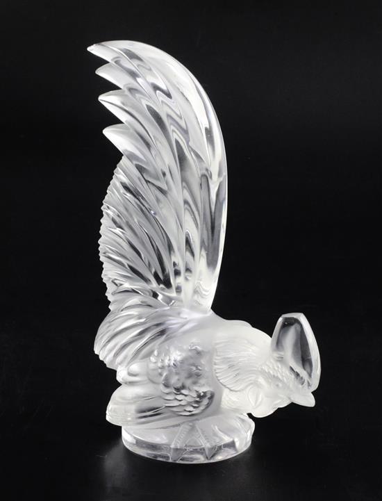 Coq Nain/Cockerel. A glass mascot by René Lalique, introduced on 10/2/1928, No.1135 Height 20.2cm.